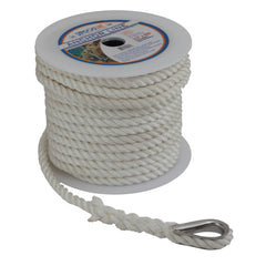 Sea-Dog 301110060WH-1 Twisted Nylon Anchor Line with Thimble - 3/8" x 60', White