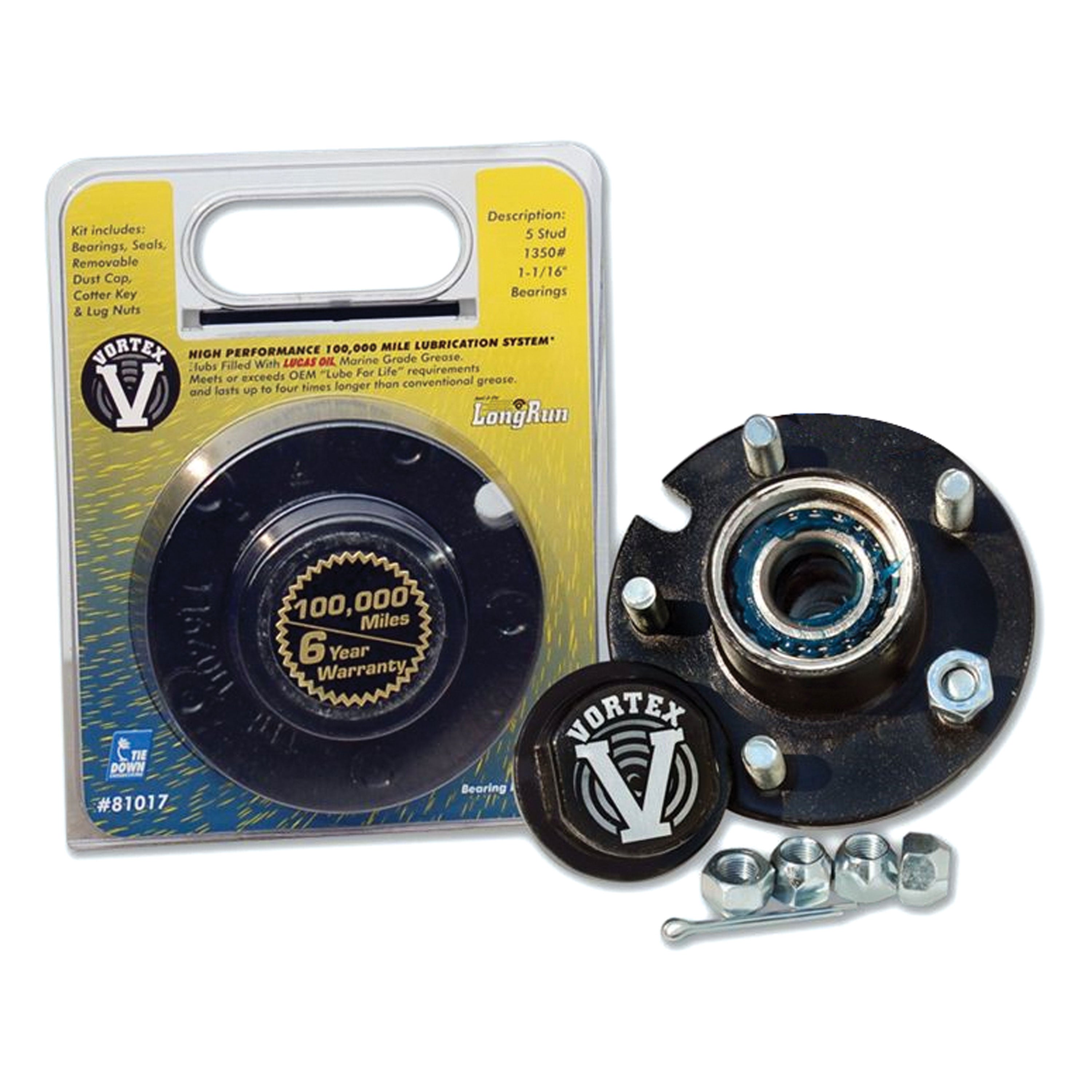 Tie Down Engineering K08-447-C2 81022 High-Performance Vortex Hub Kit - 5-Stud with 1-3/8" Inner x 1-1/16" Outer Bearings, E-Coat, 1750 lbs./1875 lbs. Capacity