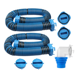 Makerz 0 99 20' RV Sewer Hose Kit - Includes (2) 10' Sewer Hose with Rotational Fittings, (1) Transparent Elbow with 4-in-1 Adapter, (2) End Caps