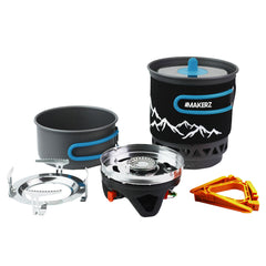 Makerz 0 37 Backpacking Stove with Powerful 2000W Burner - Includes 34 oz. Pot & 17 oz. Pan, Weighs Just 1.4 lbs.