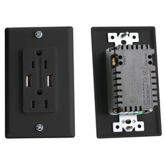 RV Designer S860 AC Dual Outlet with Cover-Plate & 2 USB Charging Ports - Black