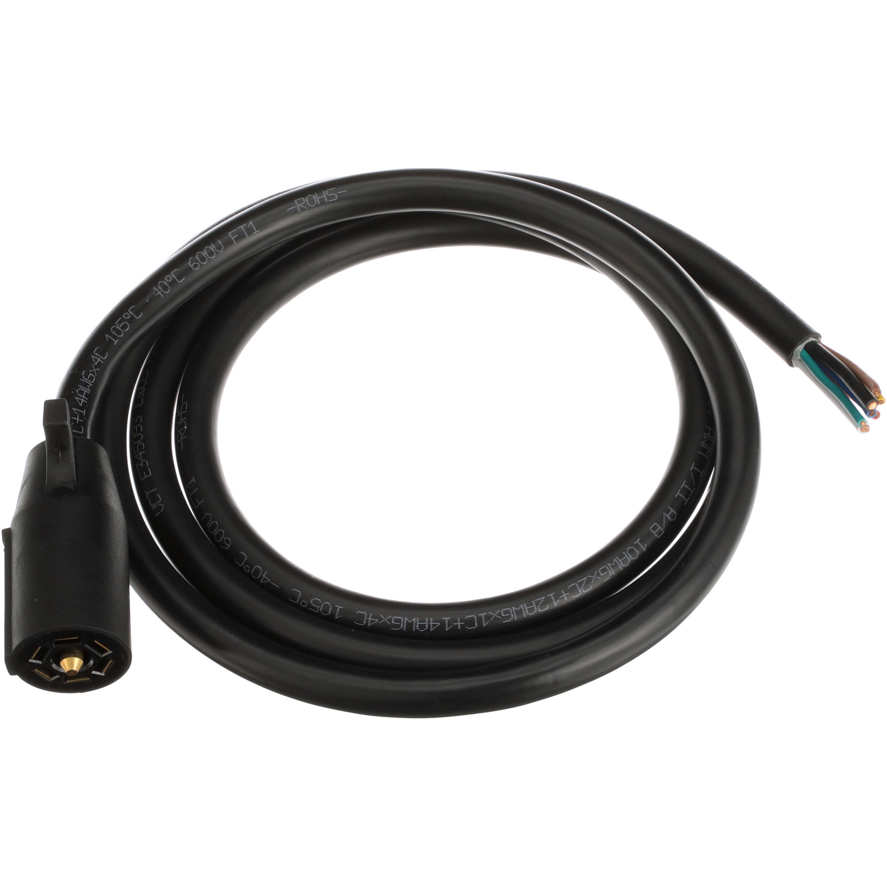 Pollak 14-227 7-Way Round Plug Blade Cable - 8' (Not Removeable 7-Way Connector)