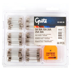 Grote 82-AGC-60 Fuse Assortment Kit - Assortment, 1/4" x 1 1/4" Glass Fuses with Tester/Puller