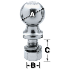 Reese 63810 Class I Hitch Ball, Chrome - 1-7/8" Ball x 3/4" x 1-1/2", 2,000 lbs.