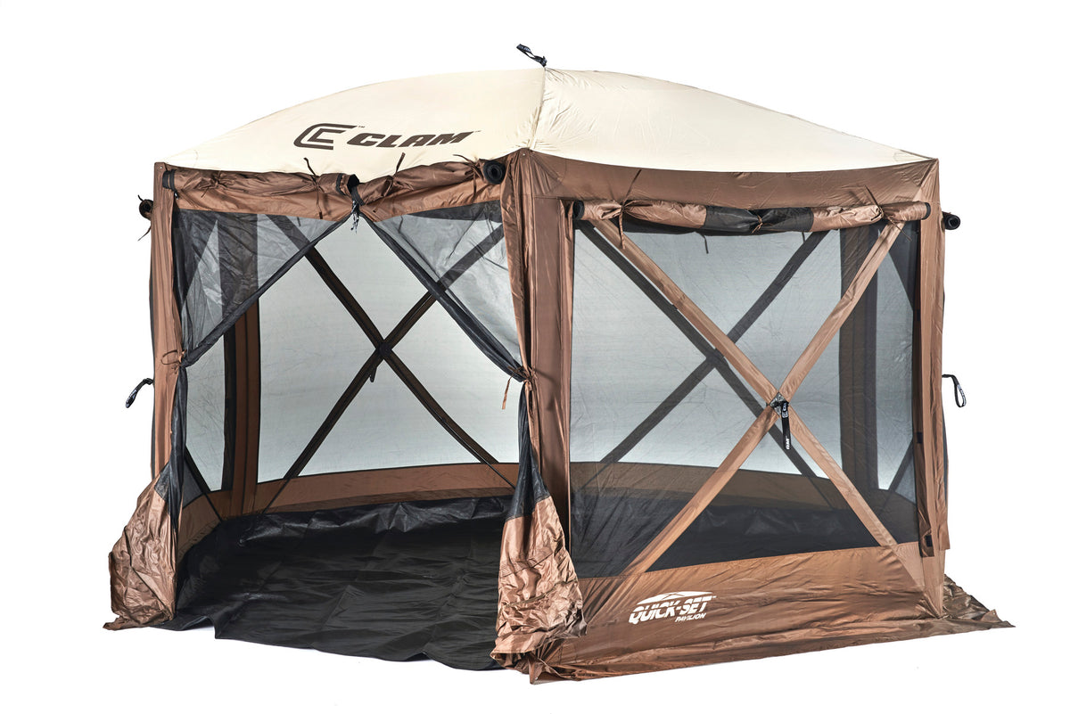 Quick-Set by Clam 12876 Pavilion Camper 6-Sided Screen Shelter with Zip Down Sides & Floor