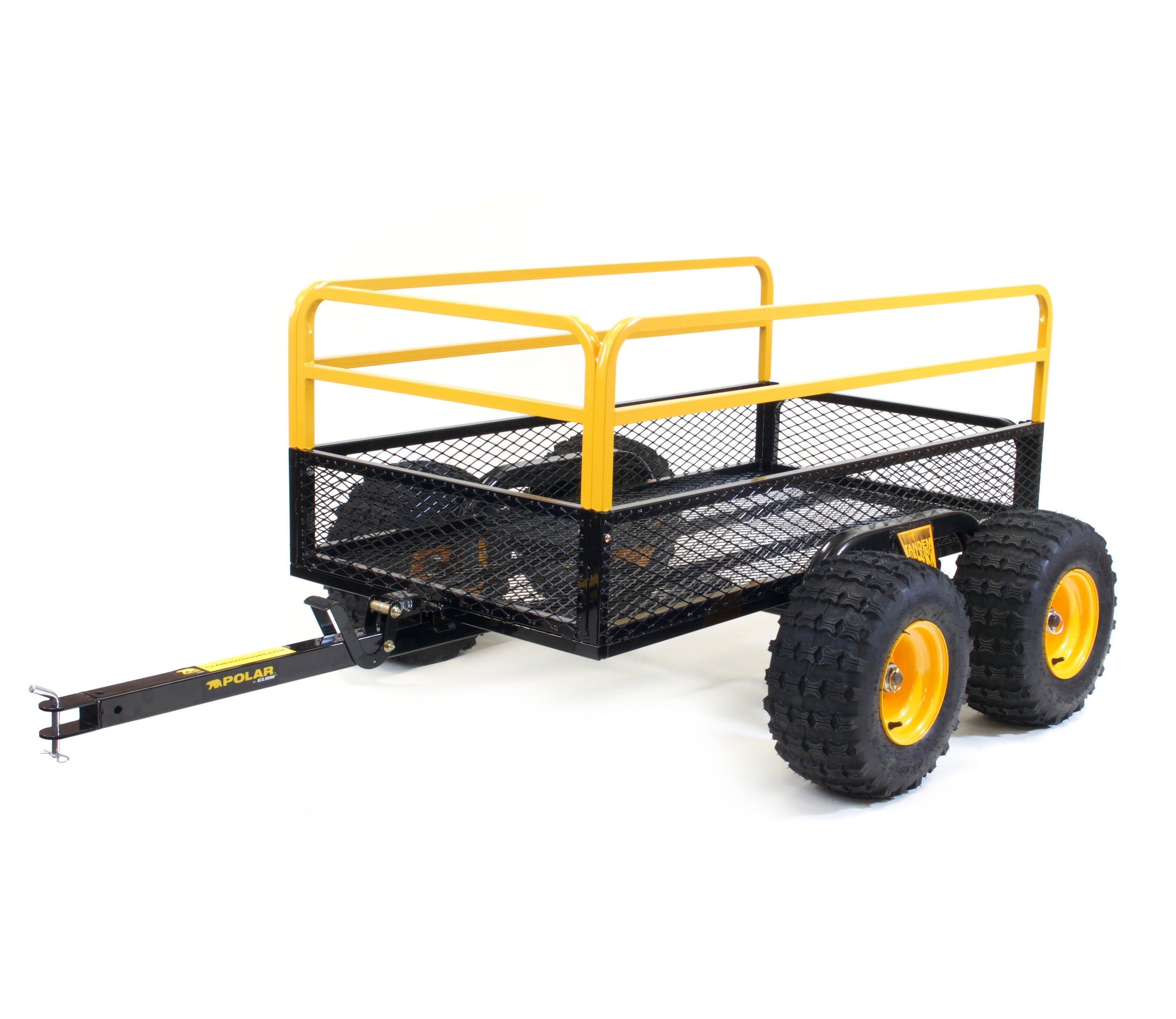 Polar Trailer 10812 Heavy Duty Tandem Axle Steel Mesh 1400 lb. 28 Cubic Foot  ATV UTV Lawn Mower Trailer HDM 1400 TA and Wide Track Rubber Wheels Hauling Outdoor - Black