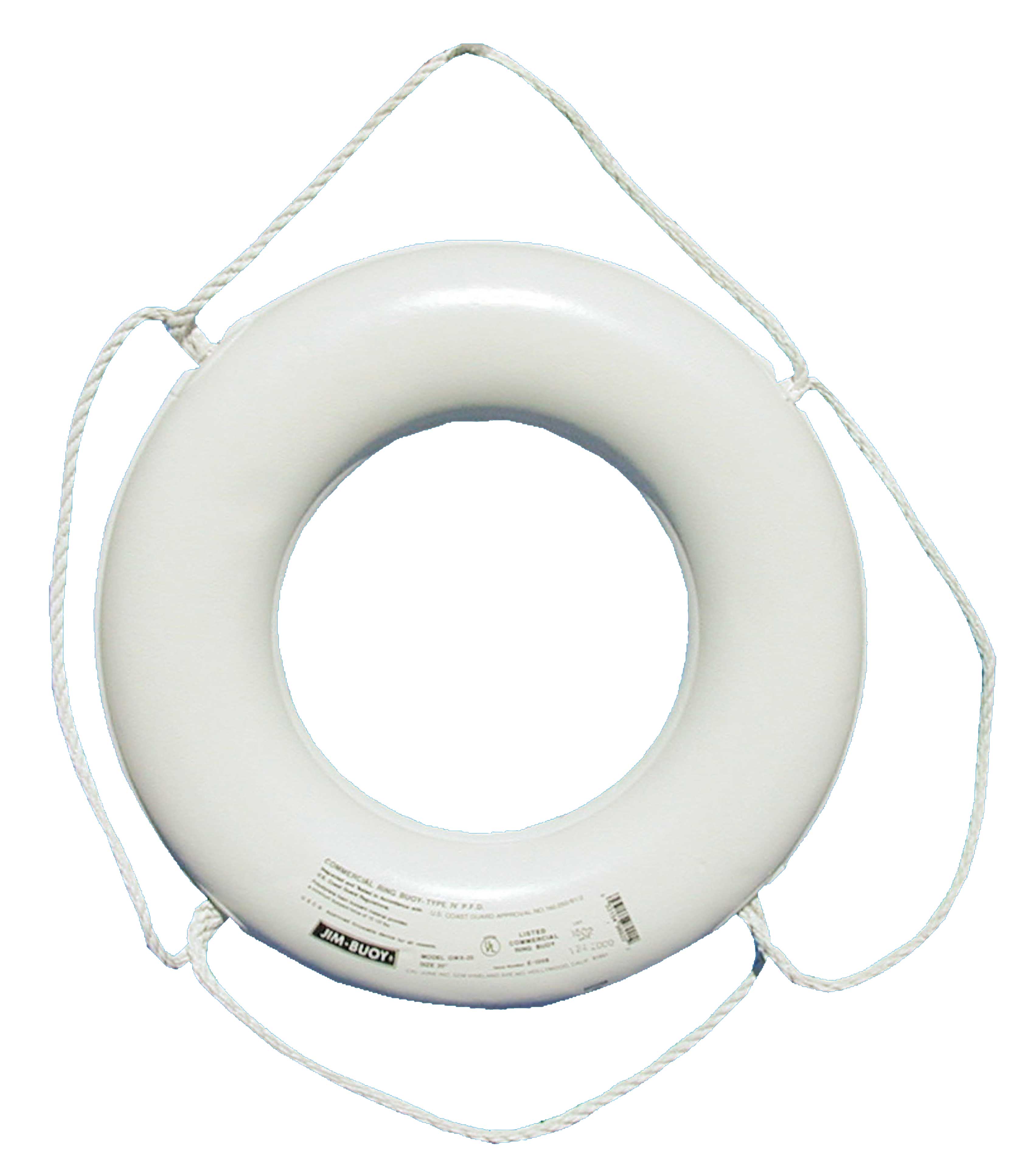 Jim-Buoy GW-X-20 GX-Series Life Ring with Rope Molded Into Core - 20", White