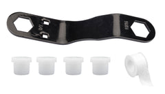 Makerz 0 79 RV Water Heater Angled Wrench Drain Plug Kit - Wrench Fits 7/8" and 15/16" Drain Plugs, Includes 1/2" NPT Drain Plugs and PTFE Tape