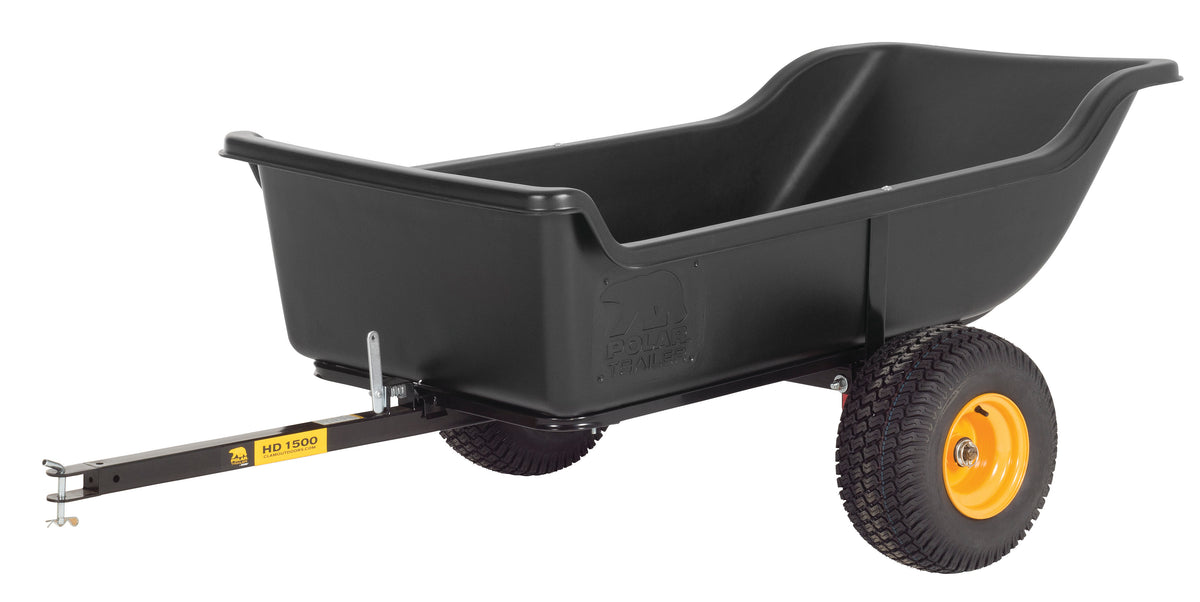 Polar Trailer 8233-D-1 Heavy Duty 1500 lb. 22 Cubic Foot ATV UTV Lawn Mower Trailer HD1500 and Wide Track Rubber Wheels Hauling Outdoor - Black