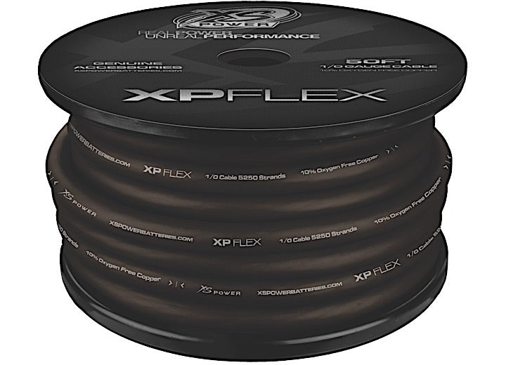 XS POWER XPFLEX0BK-50 1/0 CABLE 5250 STRANDS 10% OFC 90% CCA ICED BLACK 50FT SPOOL