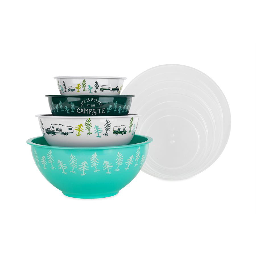 Camco 53451 Life is Better at the Campsite Nesting Bowl Set with Lids