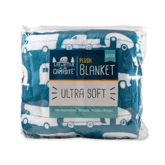 Camco 53440 "Life is Better at the Campsite" Plush Fleece Blanket - Queen Size, Blue