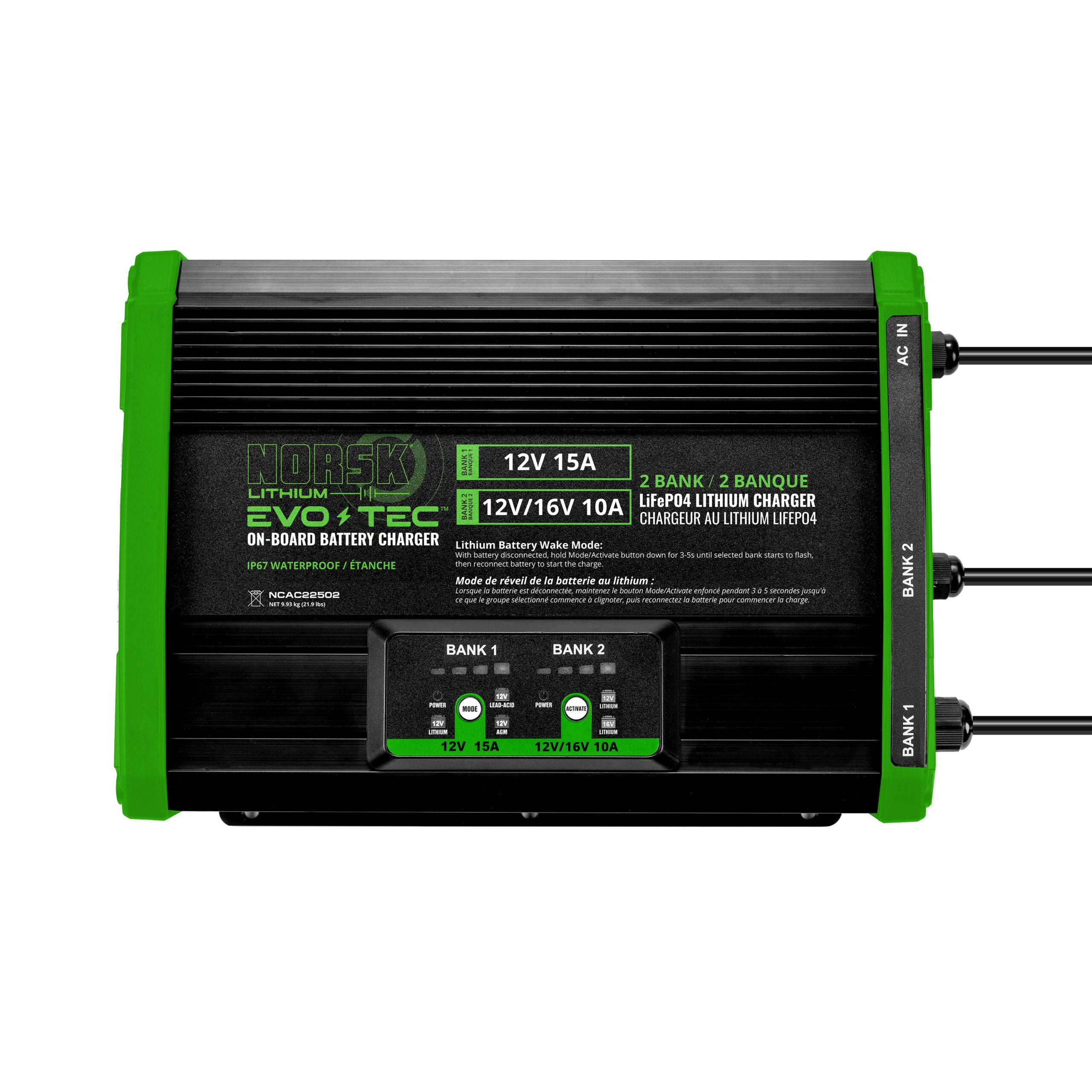 Norsk NCAC22502 EVO-TEC 12V+12V/16V 2 Bank Selectable On-Board Charger