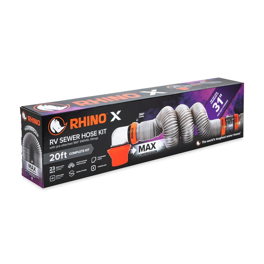 Camco 39390 Rhino X RV Sewer Hose Kit with Pre-Attached 360° Swivel Fittings - 20'
