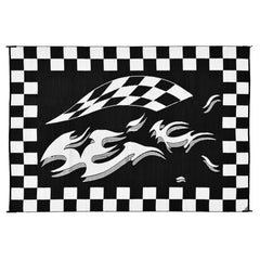 Stylish Camping HA1 Black Checkered Flag Reversible Patio Mat - 8 ft. x 12 ft.