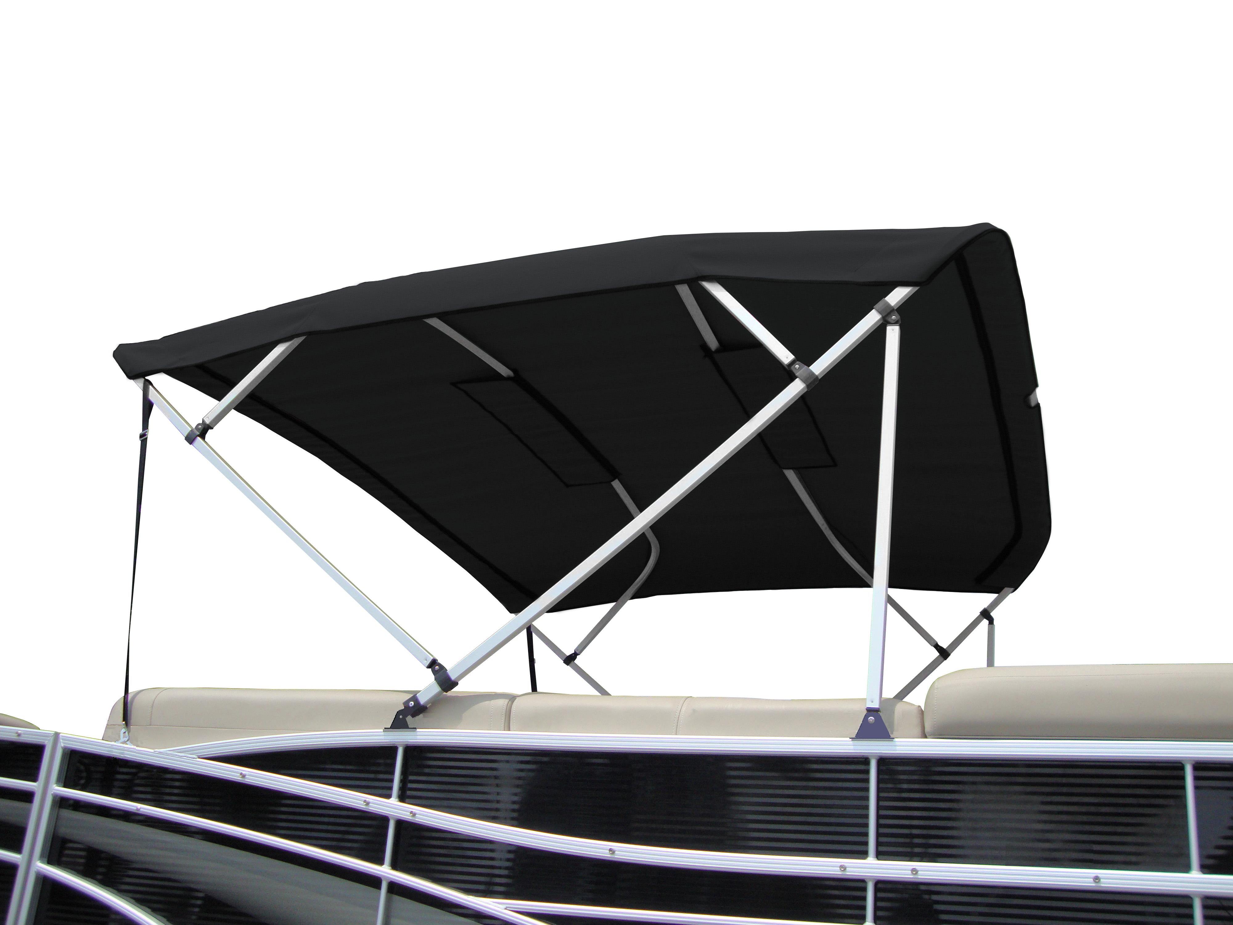 Carver S(8SQ)4893UBL-02 8'L 4-Bow SQ Tube Pontoon Bimini Top Kit with Light Cut-Out & Zippered Sleeves - 48"H, Fits 96"-102" W, Black