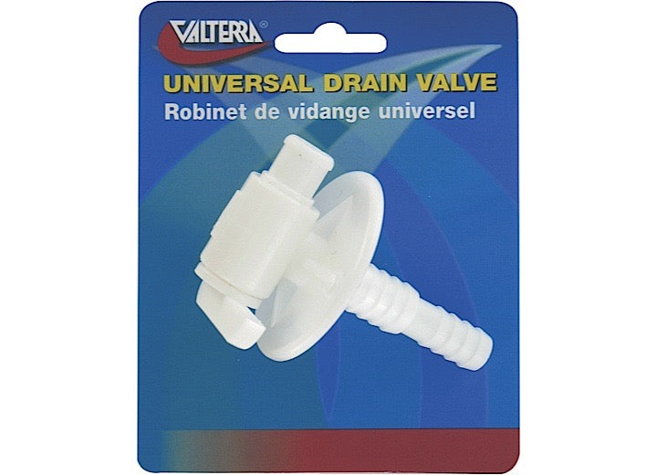 VALTERRA A01-2025BKVP UNIVERSAL DRAIN VALVE 3/8IN OR 1/2IN BARB W/ FLANGE CARDED