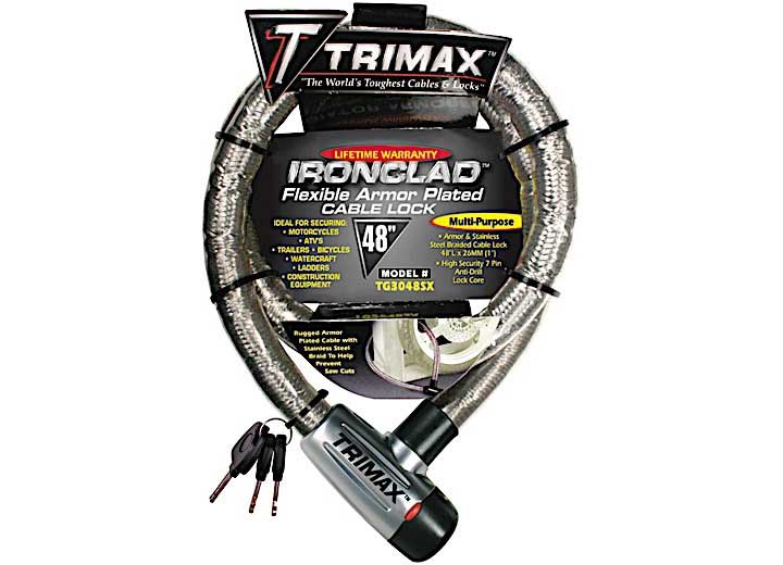 TRIMAX TG3048SX SUPERMAX SECURITY ARMOR PLATED STAINLESS STEEL LOCKING CABLE 48IN (L) X26MM