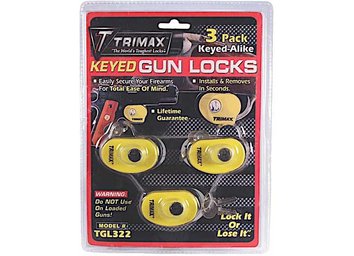 TRIMAX TGL322 TRIMAX MAX SECURITY KEYED GUN LOCK TRIPLE PACK
