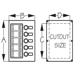 Sea-Dog 425800-1 Wave Rocker Switch Breaker Panel with 5 Switches