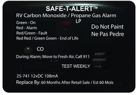 Safe-T-Alert 25-741-BL Mini Dual LP/CO Alarm - 12V, 25 Series Surface Mount, Black