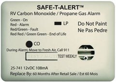 Safe-T-Alert 25-741-WT Mini Dual LP/CO Alarm - 12V, 25 Series Surface Mount, White