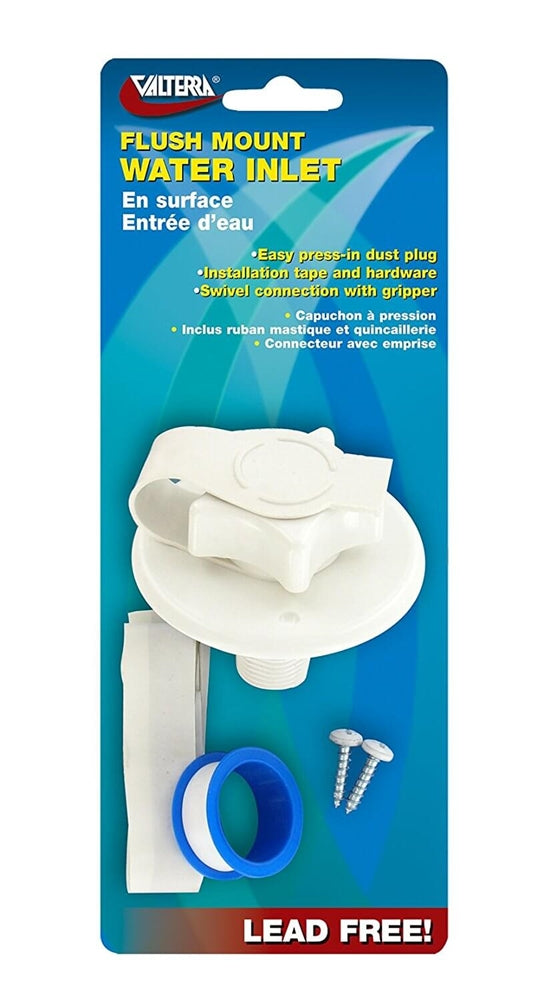 Valterra A01-0168VP Flush-Mount Water Inlet - MPT, 2-3/4" Flange, White