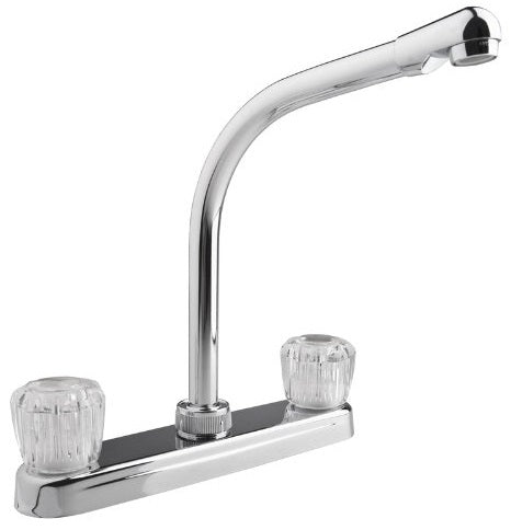 Dura Faucet Hi-Rise RV Kitchen Faucet with Clear Knobs - Polished Chrome