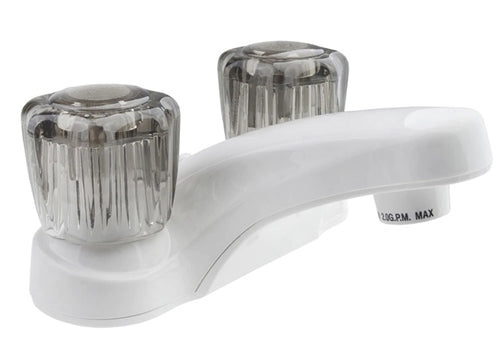 Dura Faucet Non-Metallic Two-Handle RV Lavatory Faucet with Smoked Acrylic Knobs - White