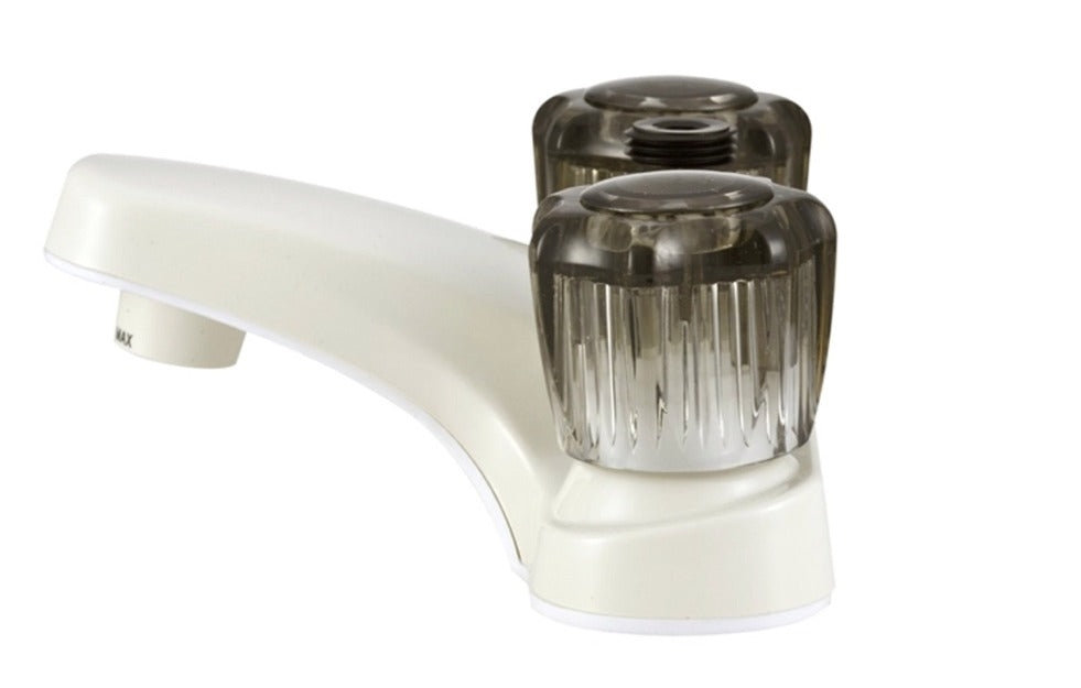 Dura Faucet RV Lavatory Faucet with Diverter and Smoked Knobs - Bisque