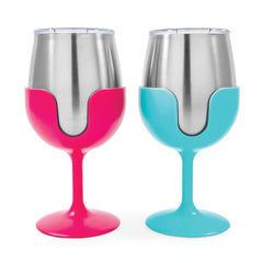 Camco 51915 Wine Tumbler Set - Blue / Pink