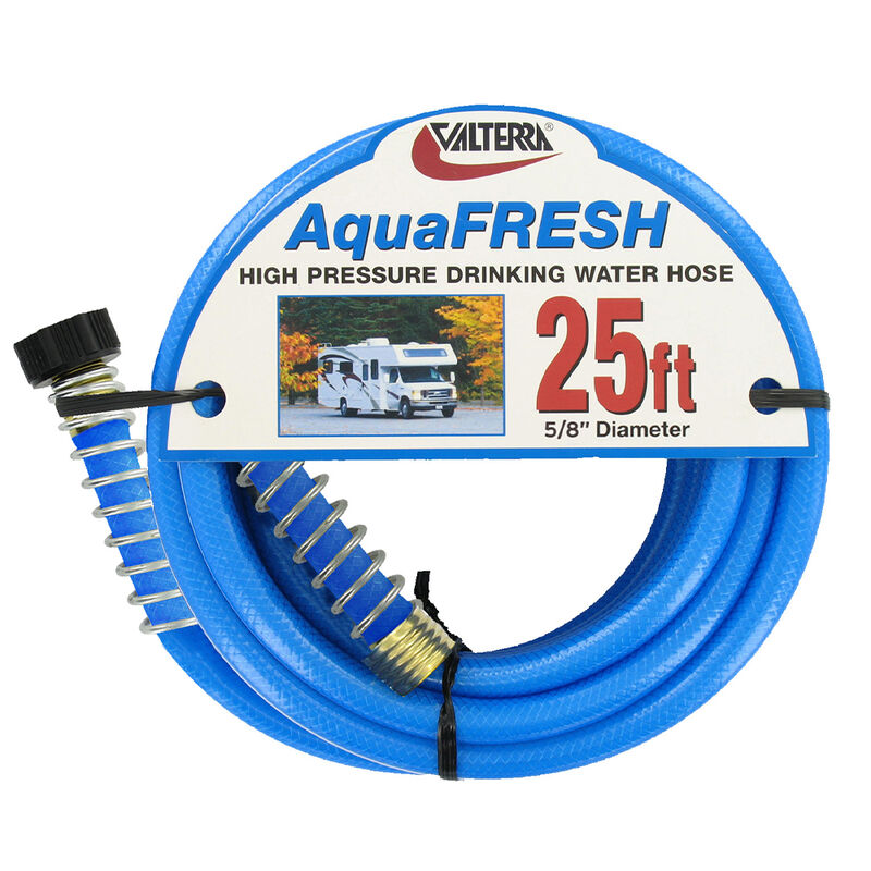 Valterra W01-9300 AquaFresh High Pressure Drinking Water Hose with Hose Savers - 5/8" x 25', Blue