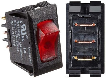 RV Designer S245 DC Rocker Switch 10 Amp - Black/Red, Illuminated On/Off