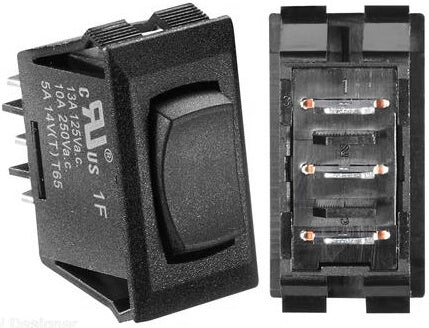 RV Designer S341 DC Rocker Switch 10 Amp - Black, Mom On/Off/Mom On
