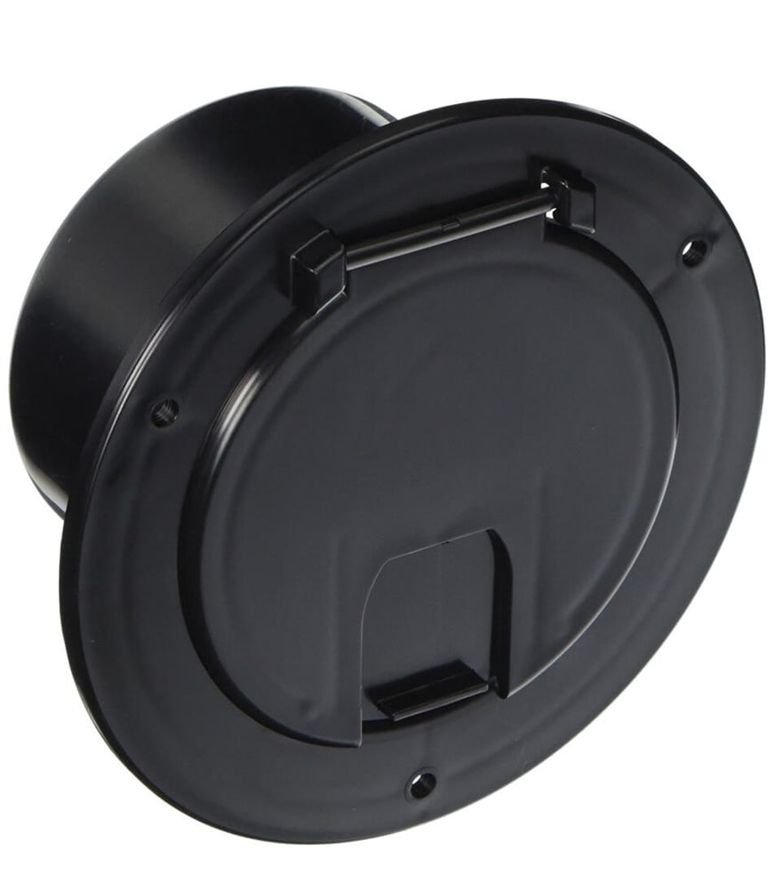 RV Designer B113 Round Deluxe Cable Hatch - Black, 5.2" x 2.6"