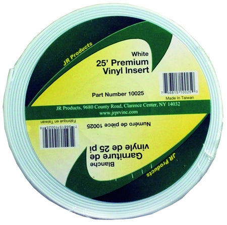 JR Products 10025 Premium Vinyl Insert - White, 1" x 25'