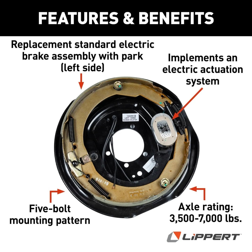 Lippert 298275 Electric Brake Assembly, 12" x 2"; 4,000-7,000 lbs. - Left Side