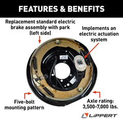 Lippert 298275 Electric Brake Assembly, 12" x 2"; 4,000-7,000 lbs. - Left Side