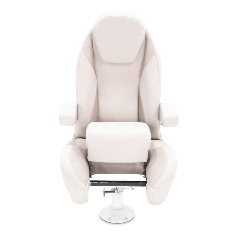 Lippert Components 433097 Pontoon High Back Recliner Helm Seat with Flip-Up Booster 23 in. W x 26 in. H x 35.5 in. D - Champagne