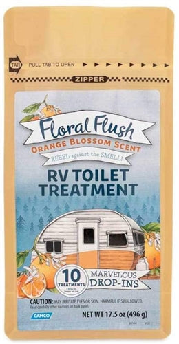Camco 41491 Floral Flush RV Toilet Treatment Drop-Ins - Orange Blossom, Pack of 10