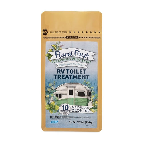 Camco 41492 Floral Flush RV Toilet Treatment Drop-Ins - Eucalyptus Mint, Pack of 10