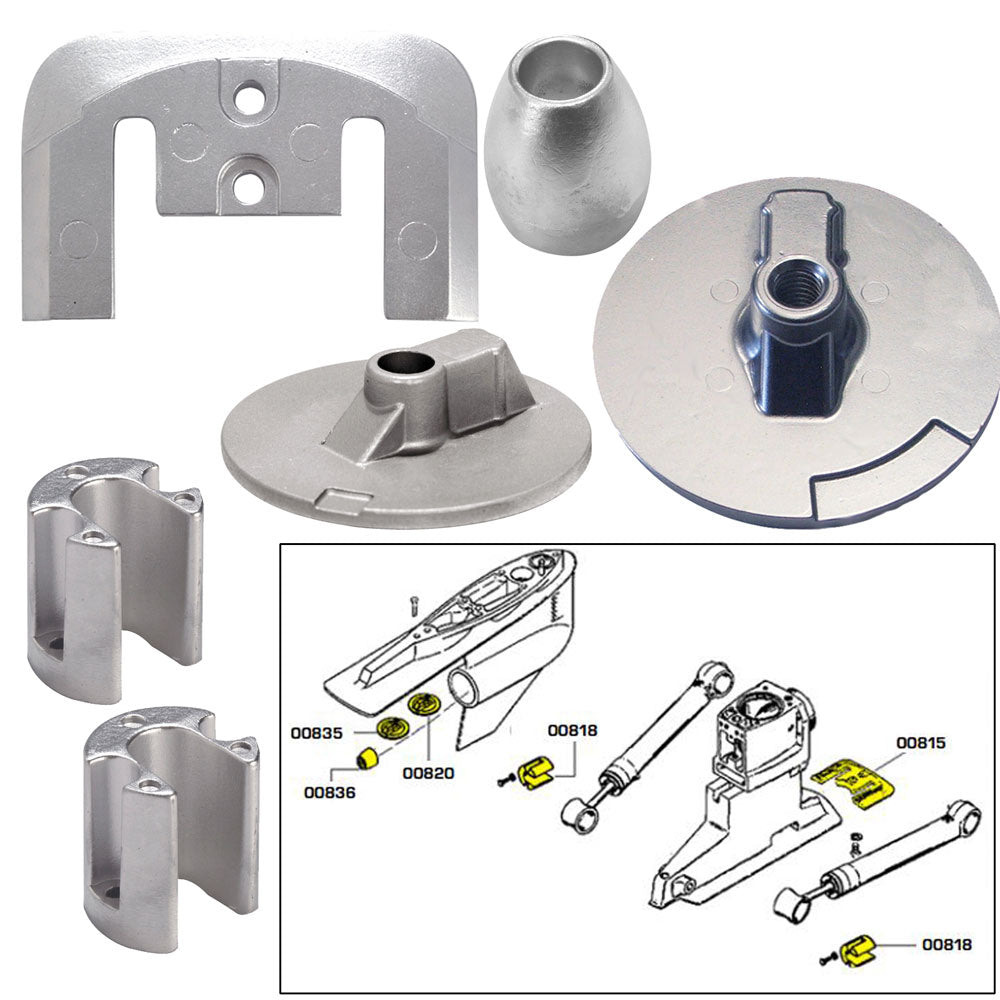 Tecnoseal Anode Kit w/Hardware - Mercury Bravo 3 2004-Present - Aluminum