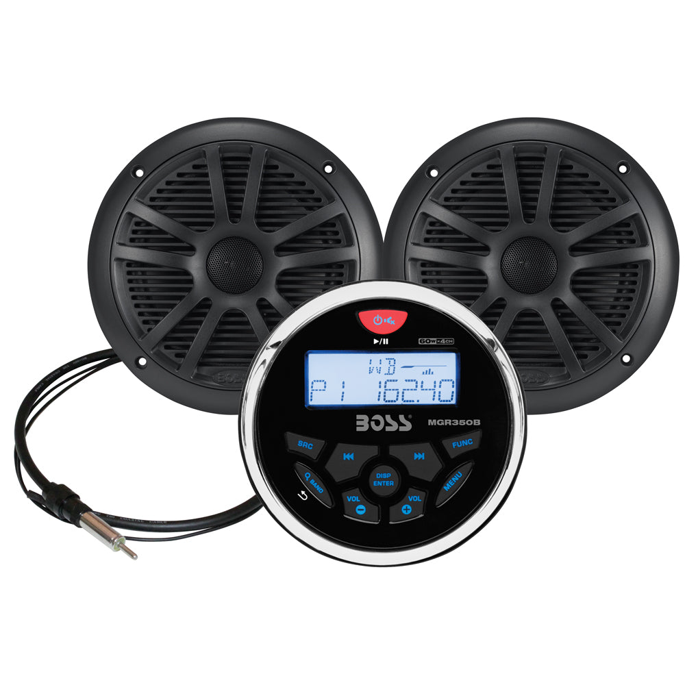 Boss Audio MCKGB350W.6 Marine Stereo &amp; 6.5" Speaker Kit - Black