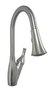 American Brass SL3000N-A RV Kitchen Faucet With Trumpet Spout, Pull-Down Sprayer And Single Lever Handle - 8", Brushed Nickel