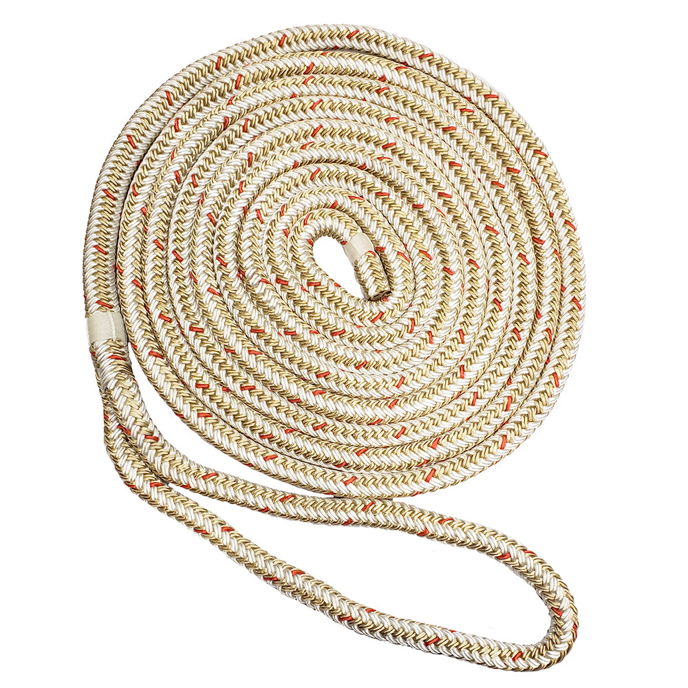 New England Ropes 1/2" Double Braid Dock Line - White/Gold w/Tracer - 15&#39;