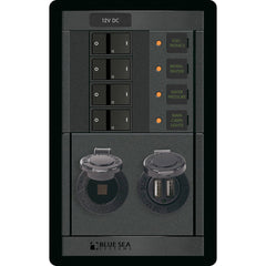 Blue Sea 1495 - 360 Panel - 4 Position 12V w/Dual USB &amp; 12V Socket