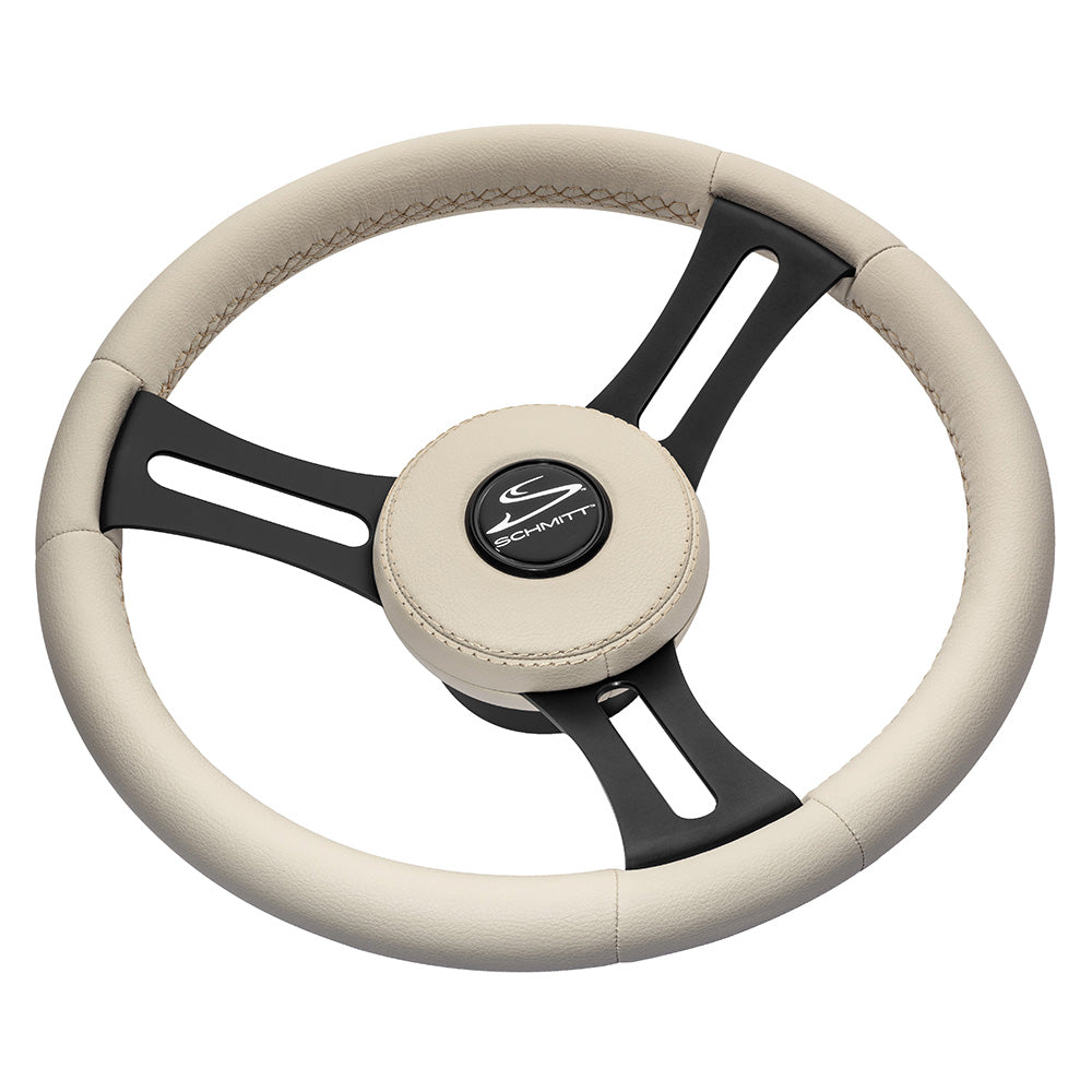Schmitt &amp; Ongaro Torcello Elite 14" Wheel - Beige Leather &amp; Cap - White Stitching - Black SS Spokes - 3/4" Tapered Shaft