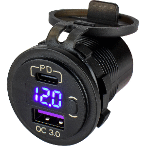 Sea-Dog 426518-1 Round USB/USC Socket with Hidden Volt Meter