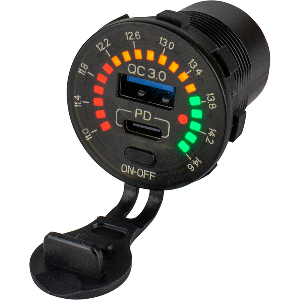 Sea-Dog 426519-1 Round Rainbow Voltmeter with Dual USB Charging Ports