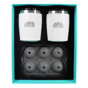 Toadfish Non-Tipping 10oz White Rocks Tumblers w/Ice Ball Tray - 2 Tumblers 1119